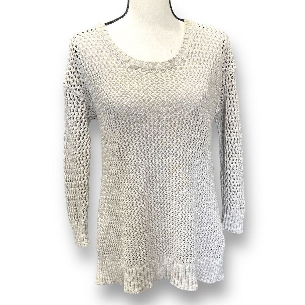 Lucky Brand Women's Crochet Knit Long‎ Sleeve Sweater Cream Small